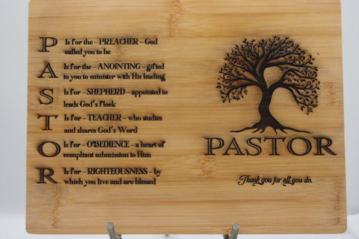 Pastor plaque with a message