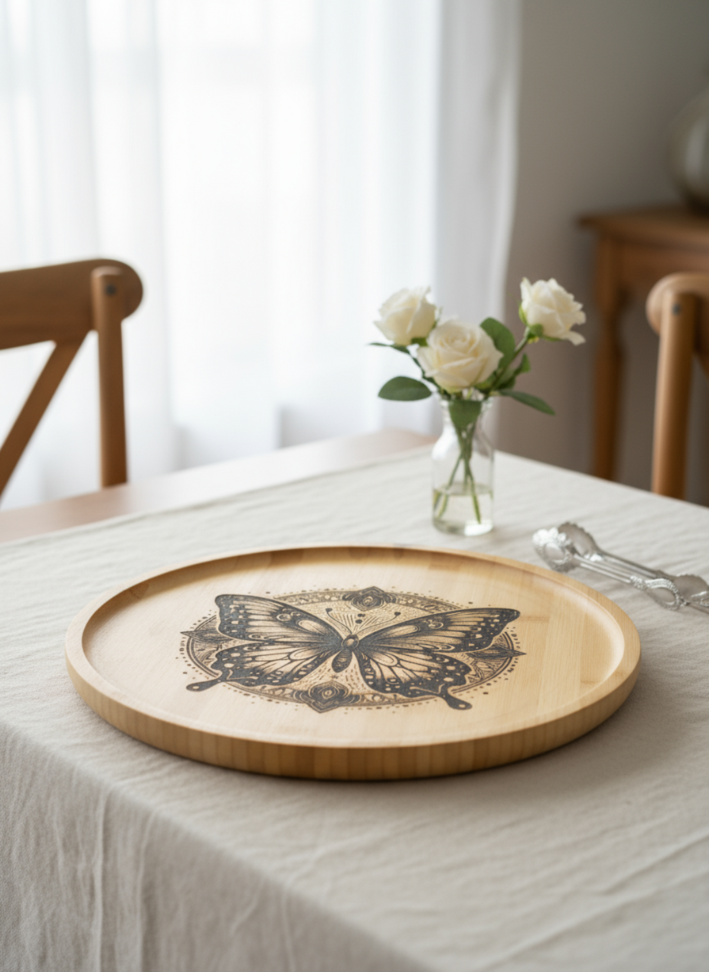 Butterfly serving tray in elegant setting